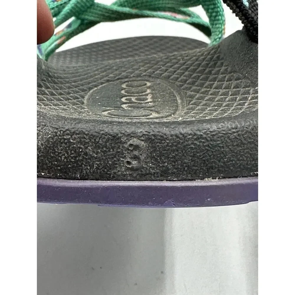 Chaco ZX/1 Youth Girls Sz 3 Shoes Green Purple Strappy Adjustable Hiking Sandals